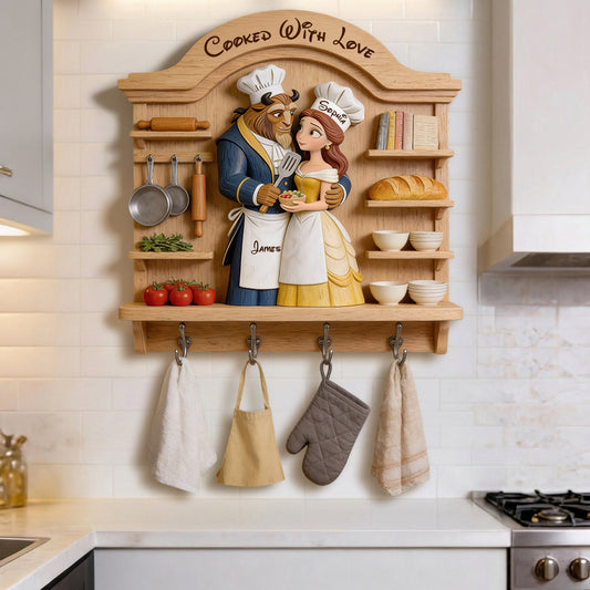 Our Loving Kitchen Couple Gift - Personalized Beauty And The Beast Custom Shaped Hanging Rack