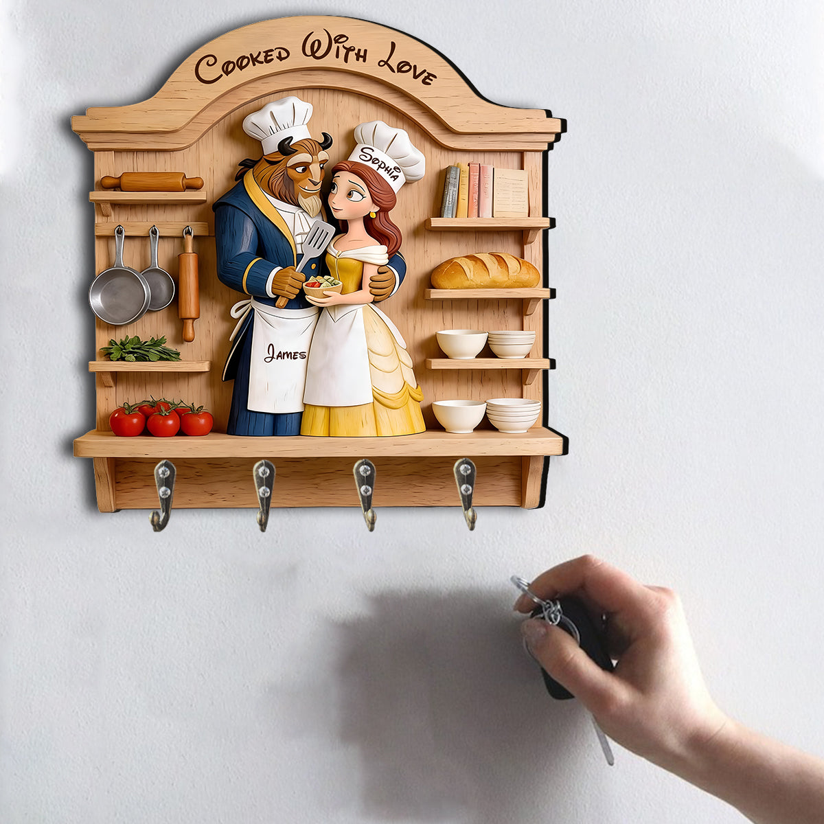 Our Loving Kitchen Couple Gift - Personalized Beauty And The Beast Custom Shaped Hanging Rack
