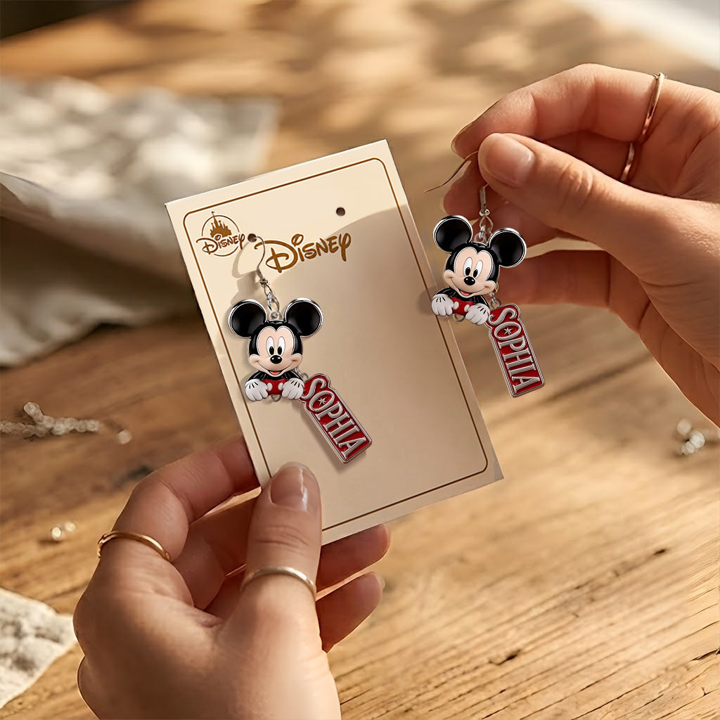 Any Character, Any Name, Preview Instantly - Personalized Mouse Earrings With Card