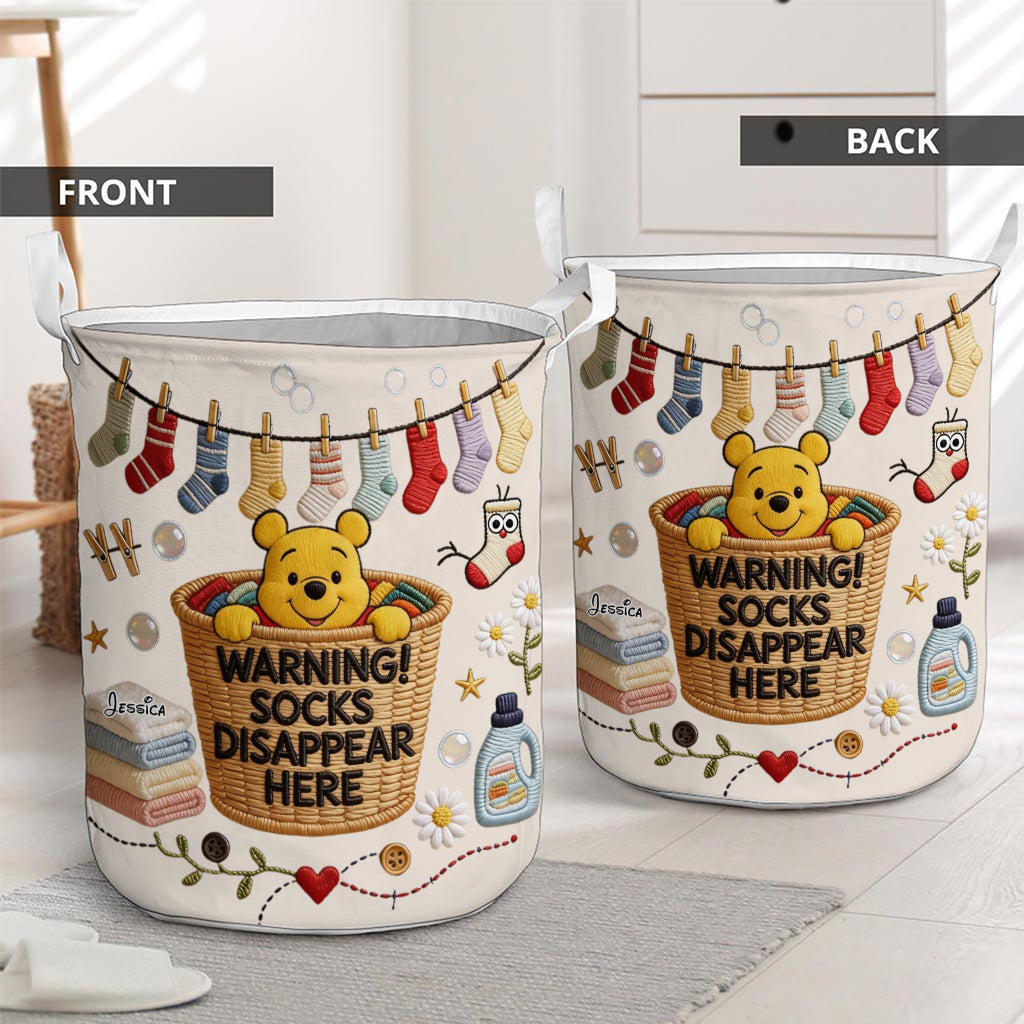 Socks Disappear Here - Personalized Yellow Bear Storage Basket