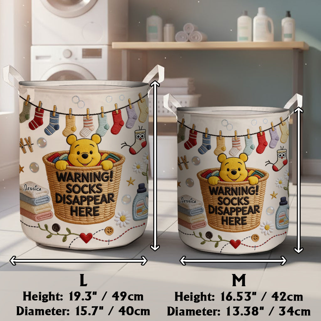 Socks Disappear Here - Personalized Yellow Bear Storage Basket