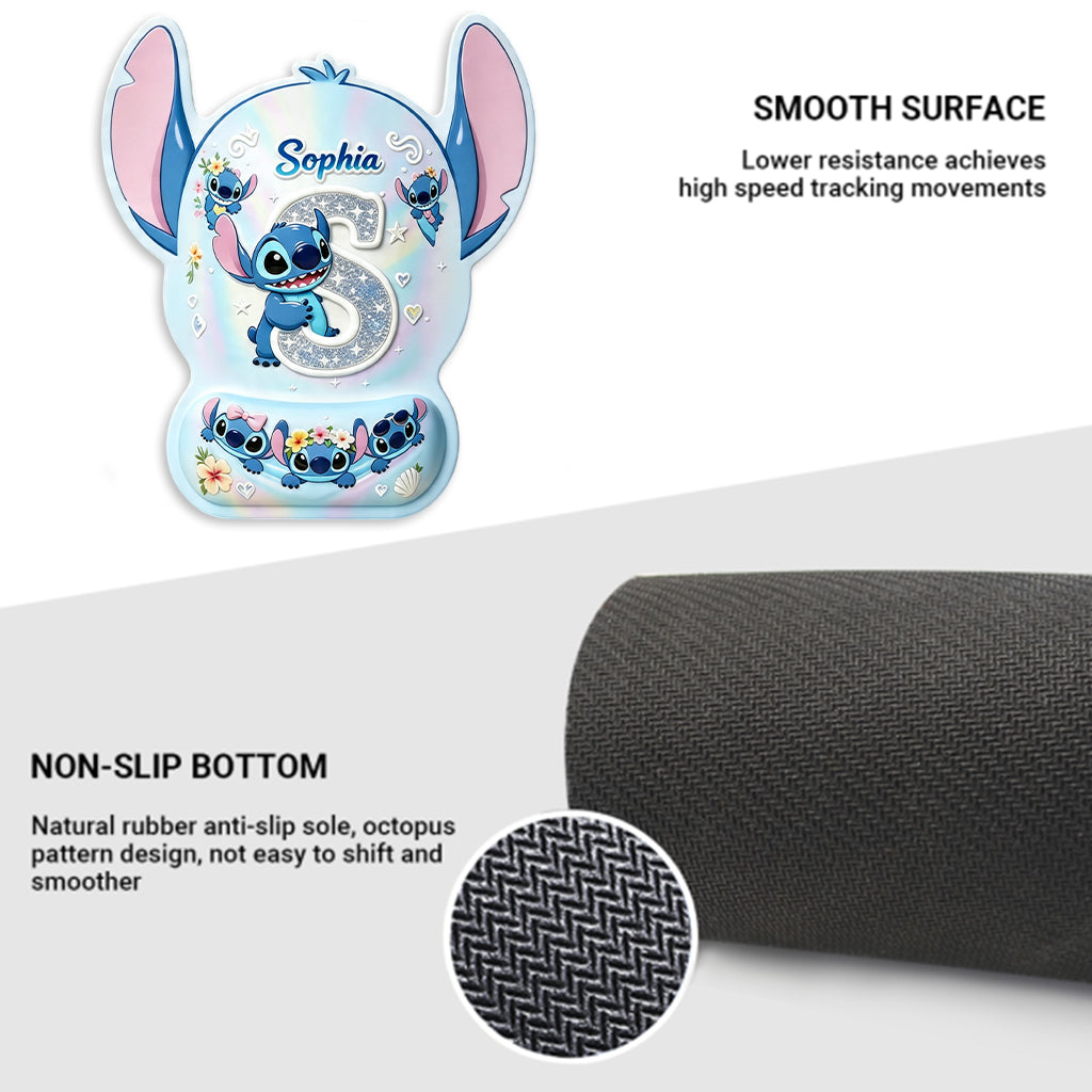 Cute Blue Alien With Letter - Personalized Ohana Mouse Pad Custom Shape