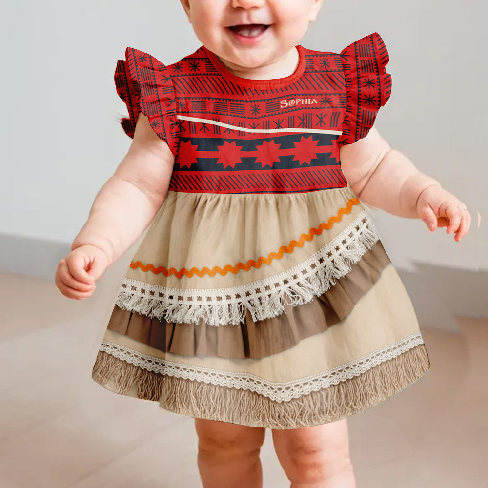 The Princess Of The Sea - Personalized Island Princess Kid Ruffle Sleeve Dress