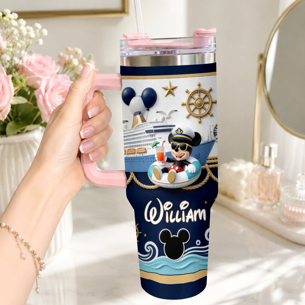 Magical Mouse Cruise - Personalized Disney Cruise Tumbler With Plush Charm