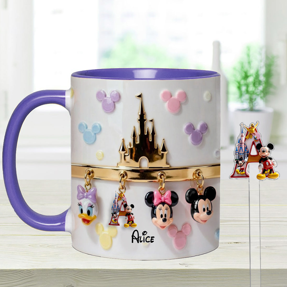Magical Initial Name Letter - Personalized Mouse Set Accent Mug With Acrylic Stirrers