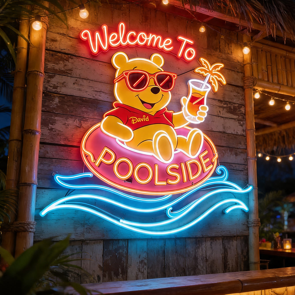 Welcome To Poolside - Personalized Yellow Bear Neon LED Light Sign