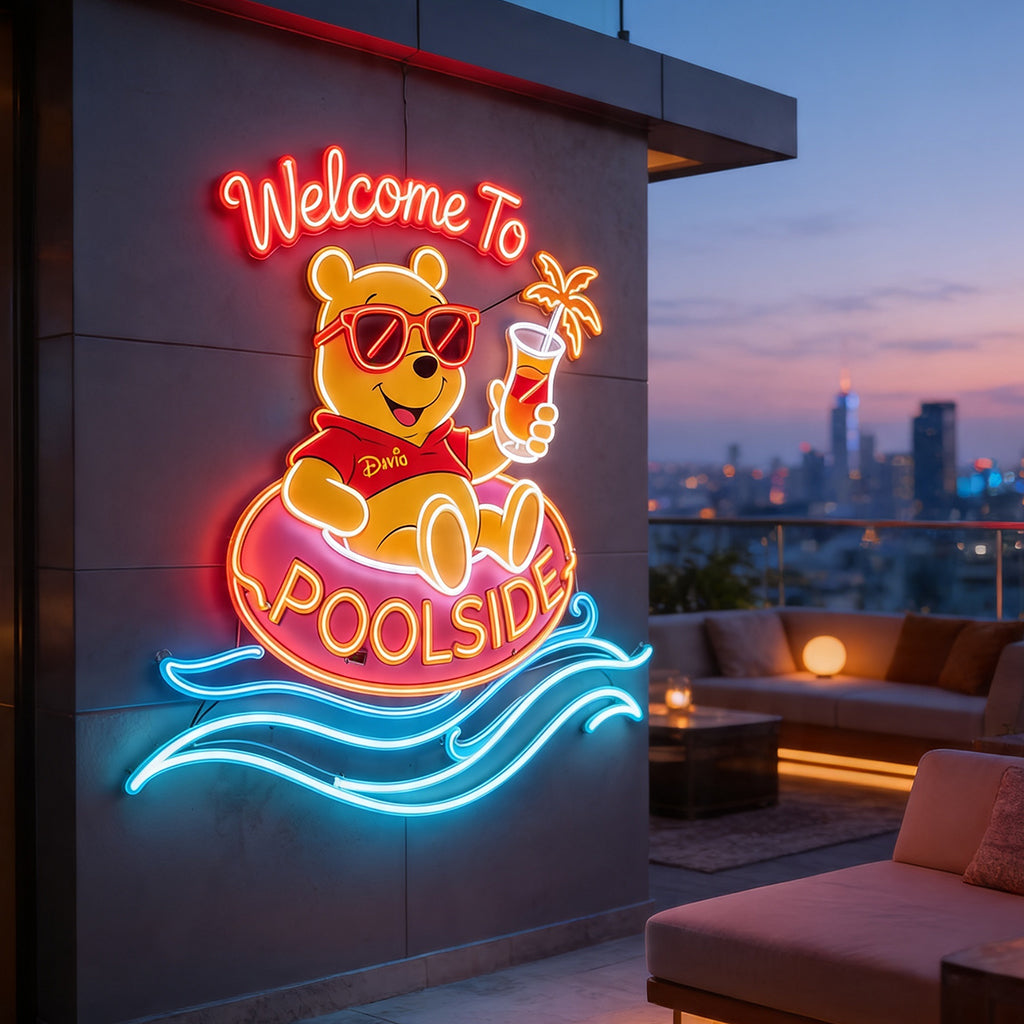 Welcome To Poolside - Personalized Yellow Bear Neon LED Light Sign