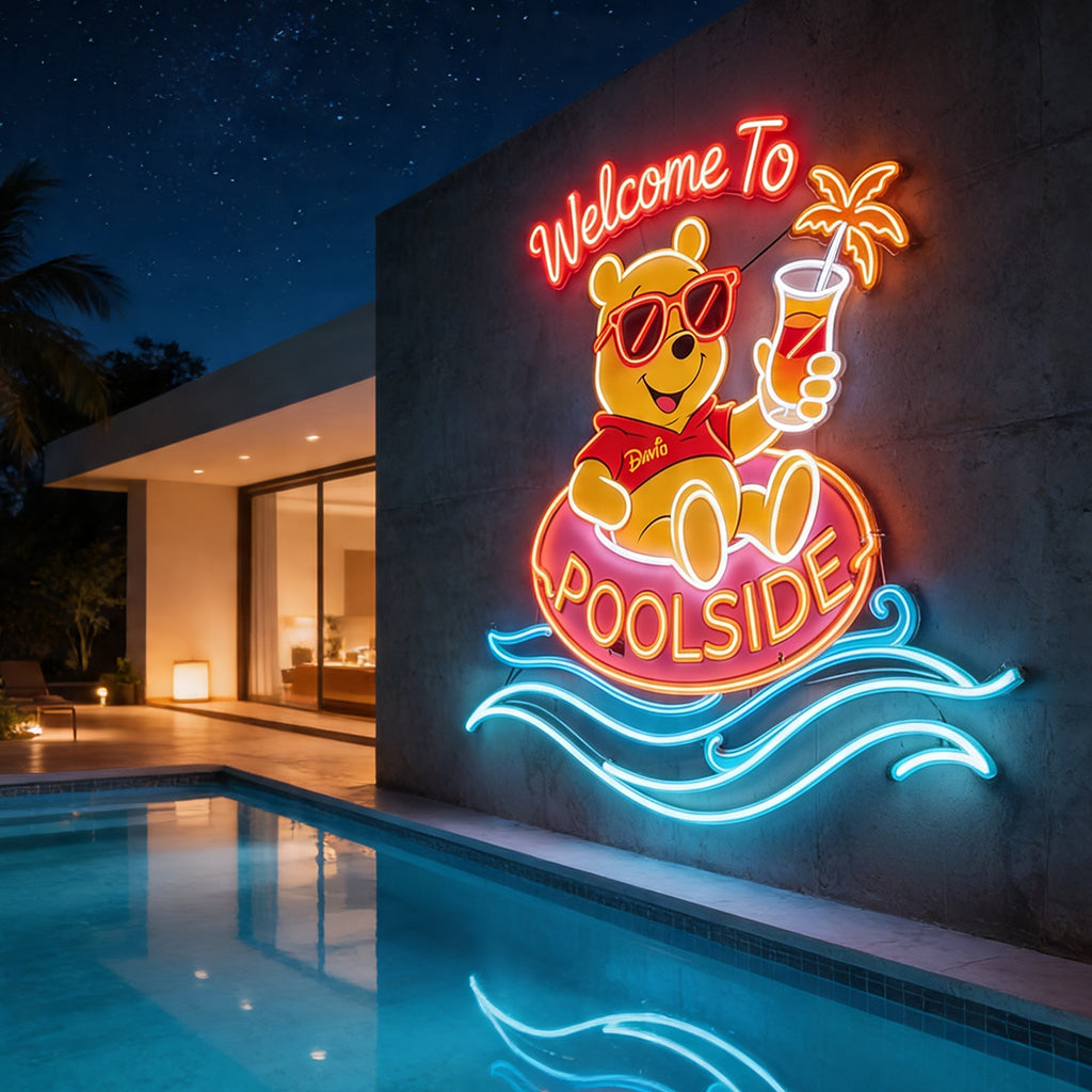 Welcome To Poolside - Personalized Yellow Bear Neon LED Light Sign