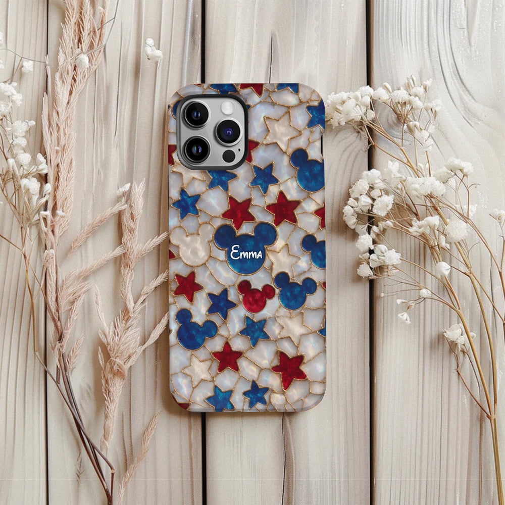 Red White Blue Stars Mouse Ears - Personalized Mouse Full Print Phone Case