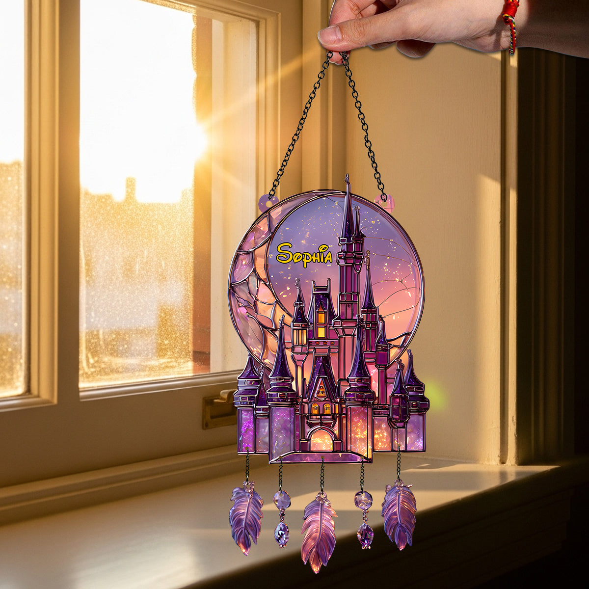 Magical Land - Personalized Mouse Window Hanging Suncatcher With Charms