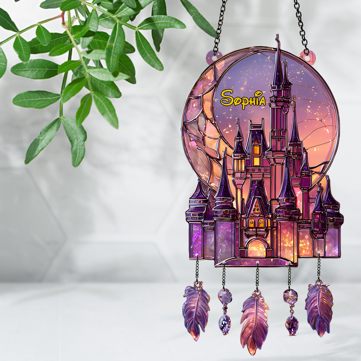 Magical Land - Personalized Mouse Window Hanging Suncatcher With Charms