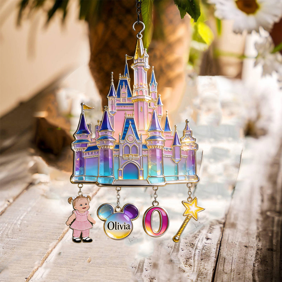 Magical Castle - Personalized Mouse Window Hanging Suncatcher With Charms