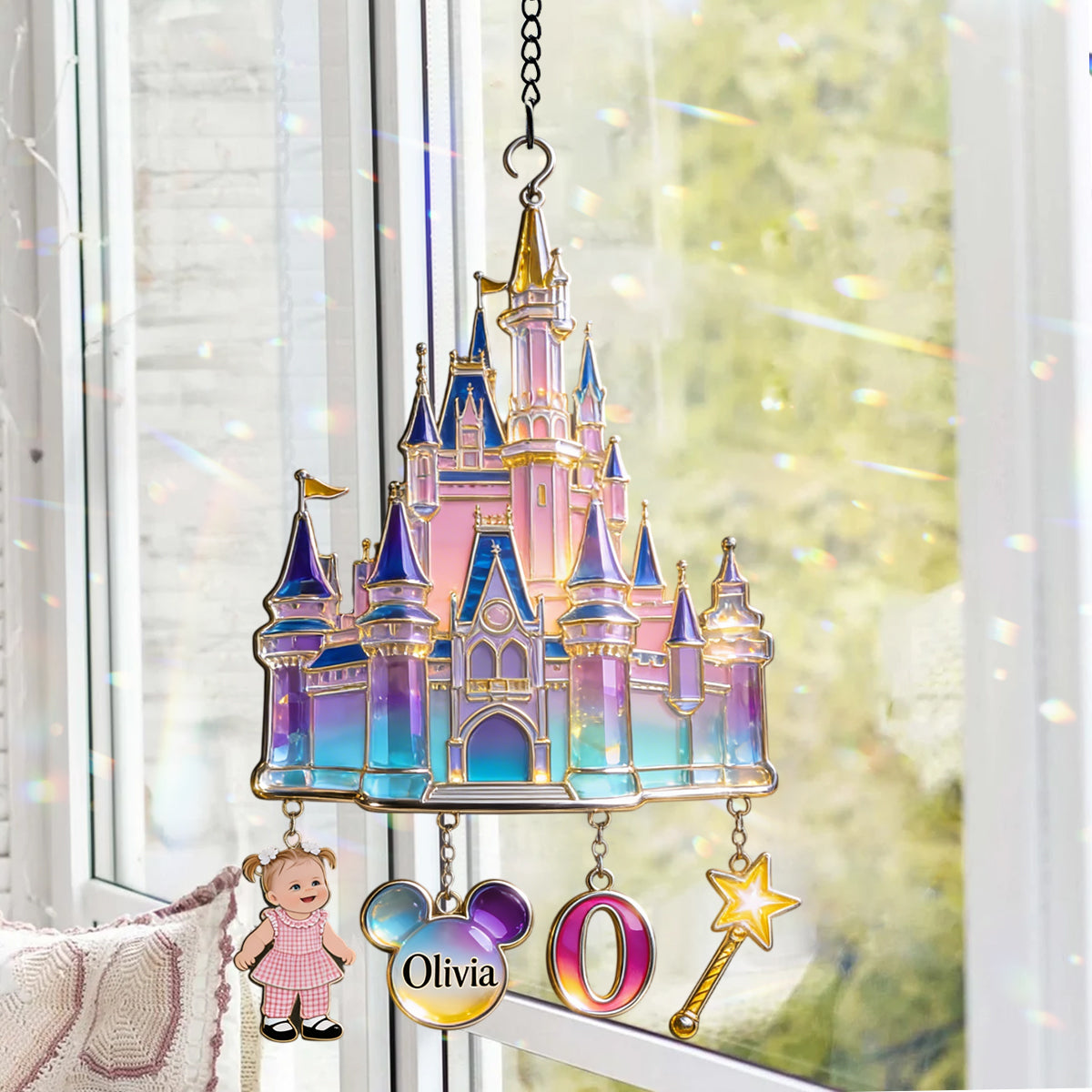 Magical Castle - Personalized Mouse Window Hanging Suncatcher With Charms