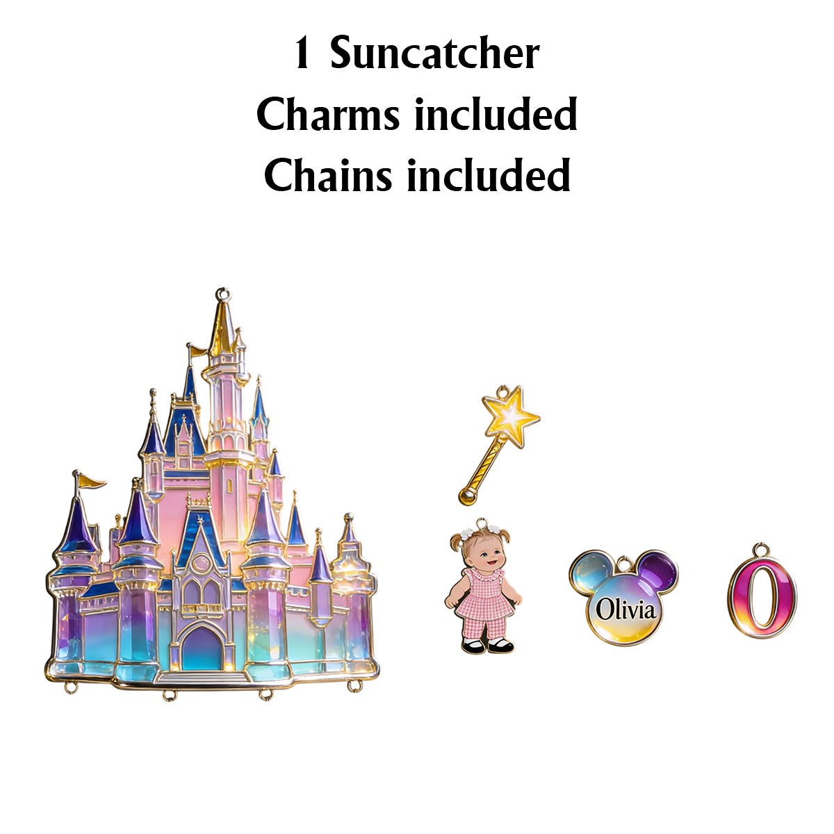 Magical Castle - Personalized Mouse Window Hanging Suncatcher With Charms