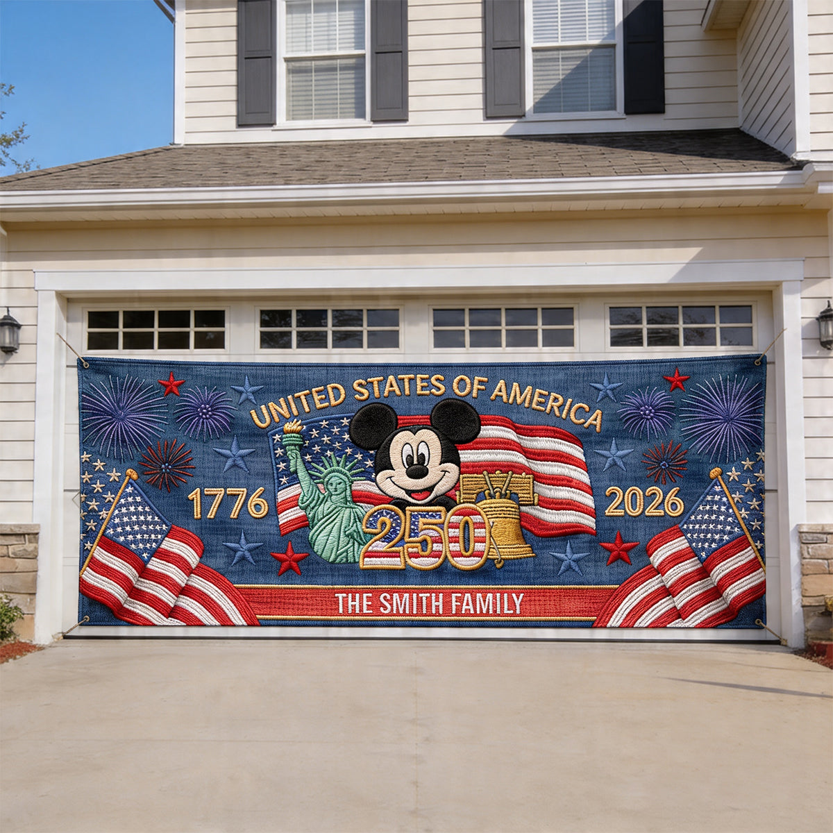 America 250th Anniversary - Personalized Mouse Garage Door Banner
