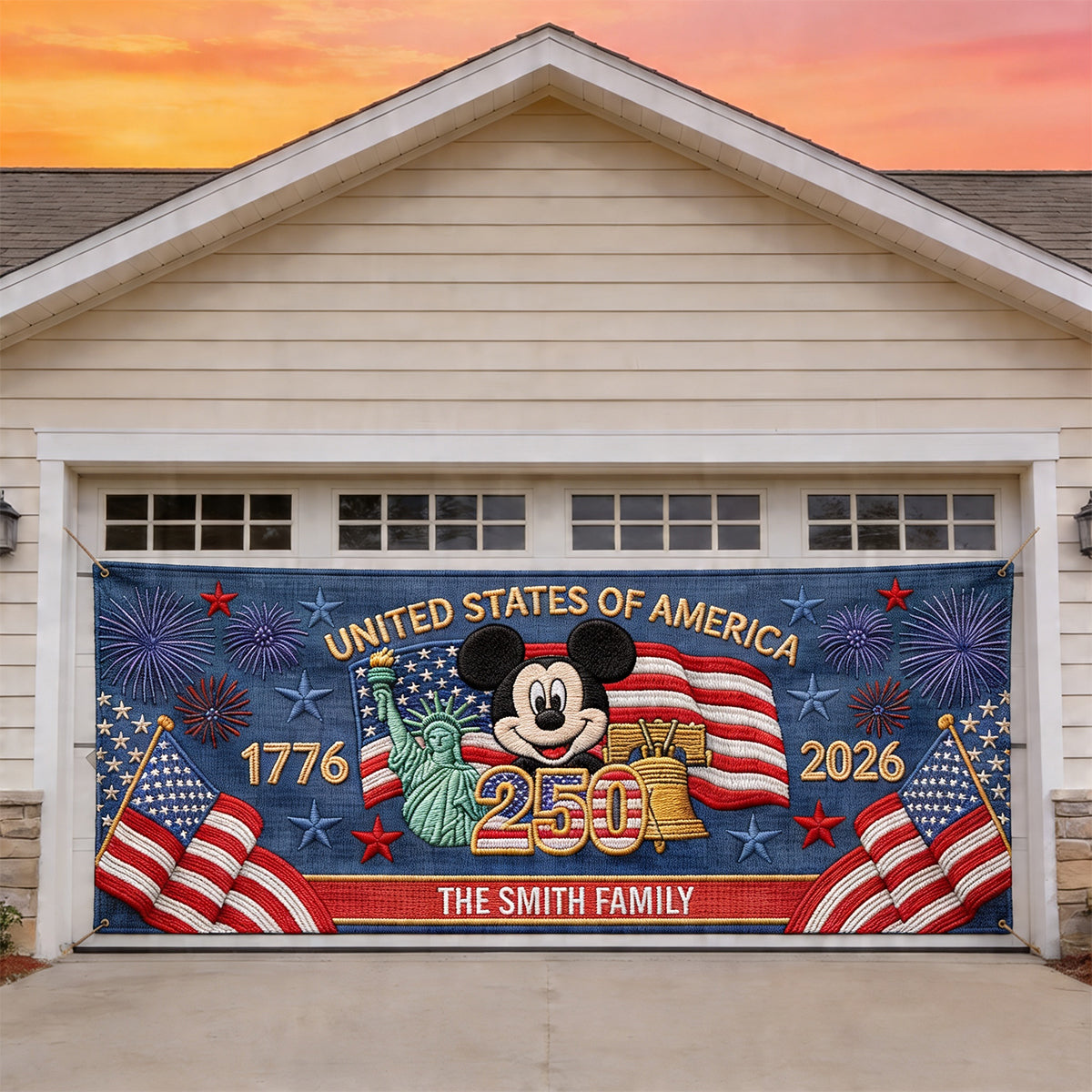 America 250th Anniversary - Personalized Mouse Garage Door Banner