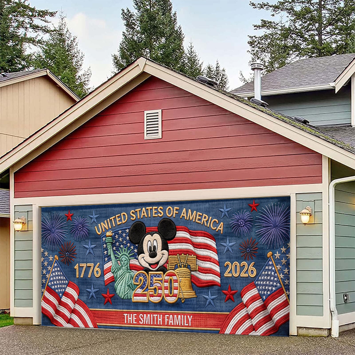America 250th Anniversary - Personalized Mouse Garage Door Banner
