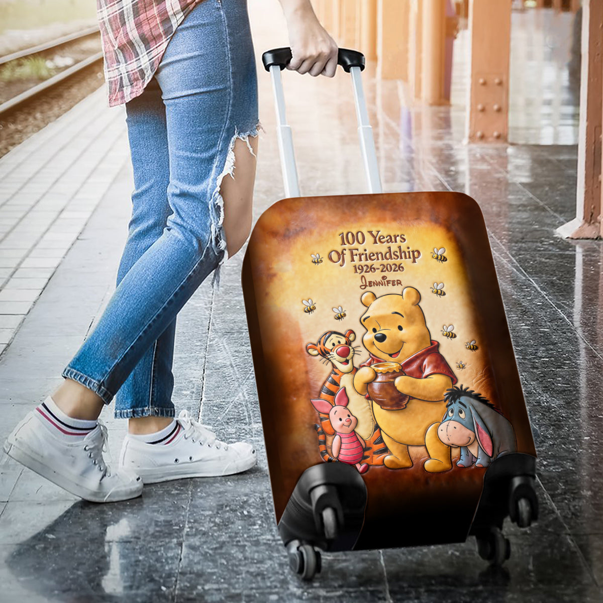 100th Anniversary - Personalized Yellow Bear Luggage Cover