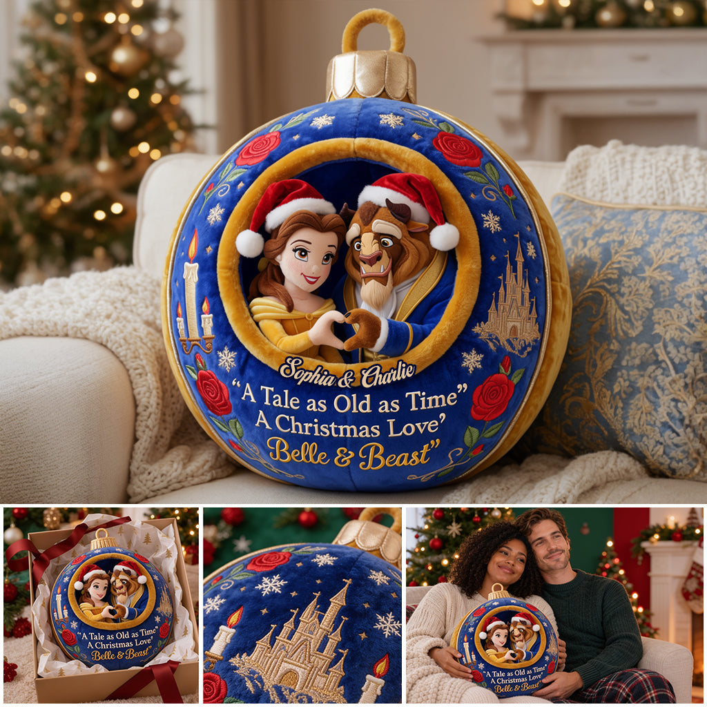 Merry Christmas Couple Gift - Personalized Beauty And The Beast Premium Faux Fur Pillow