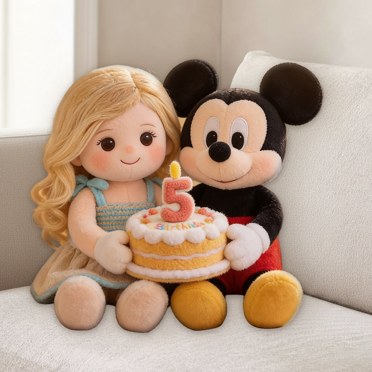 Cartoon Mouse & Friend, Birthday Gift - Personalized Kid Premium Faux Fur Pillow