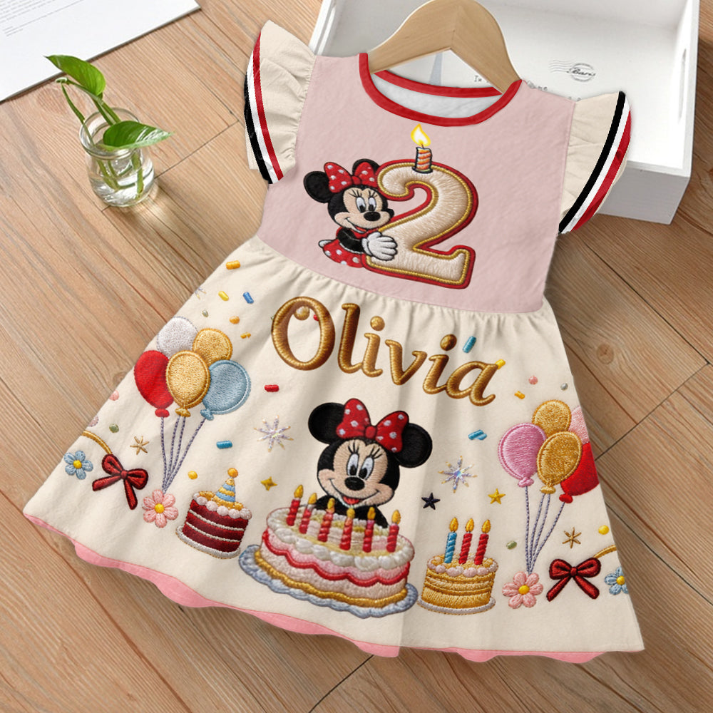 Magical Mouse Ears Birthday Gift For Kids - Personalized Mouse Kid Ruffle Sleeve Dress