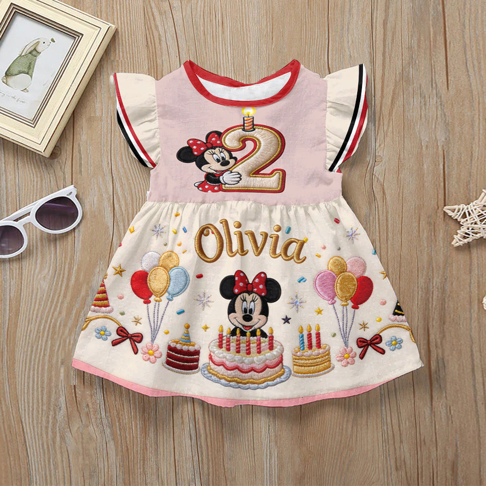 Magical Mouse Ears Birthday Gift For Kids - Personalized Mouse Kid Ruffle Sleeve Dress