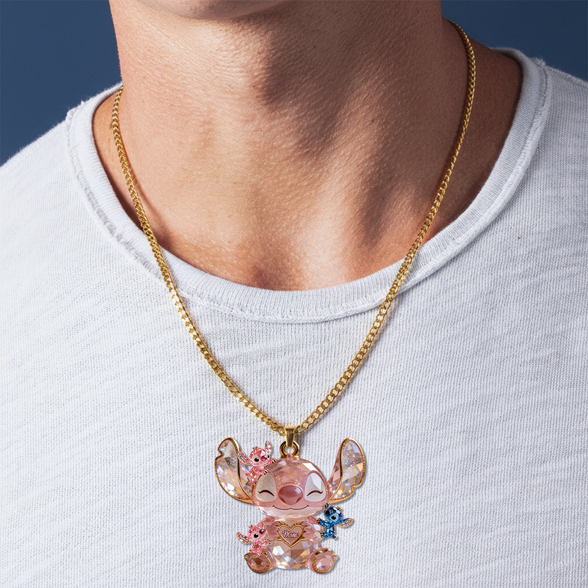 Cute Sparkling Alien - Personalized Ohana Shaped Metal Pendant Necklace