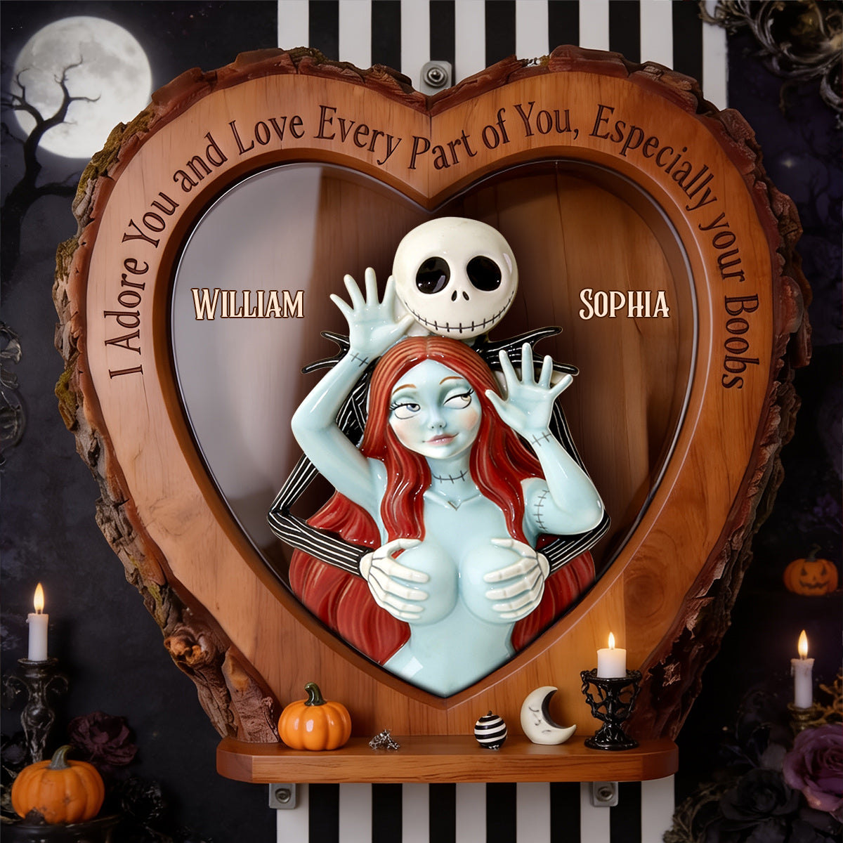 Naughty Spooky Couple - Personalized Nightmare Wooden Floating Shelf