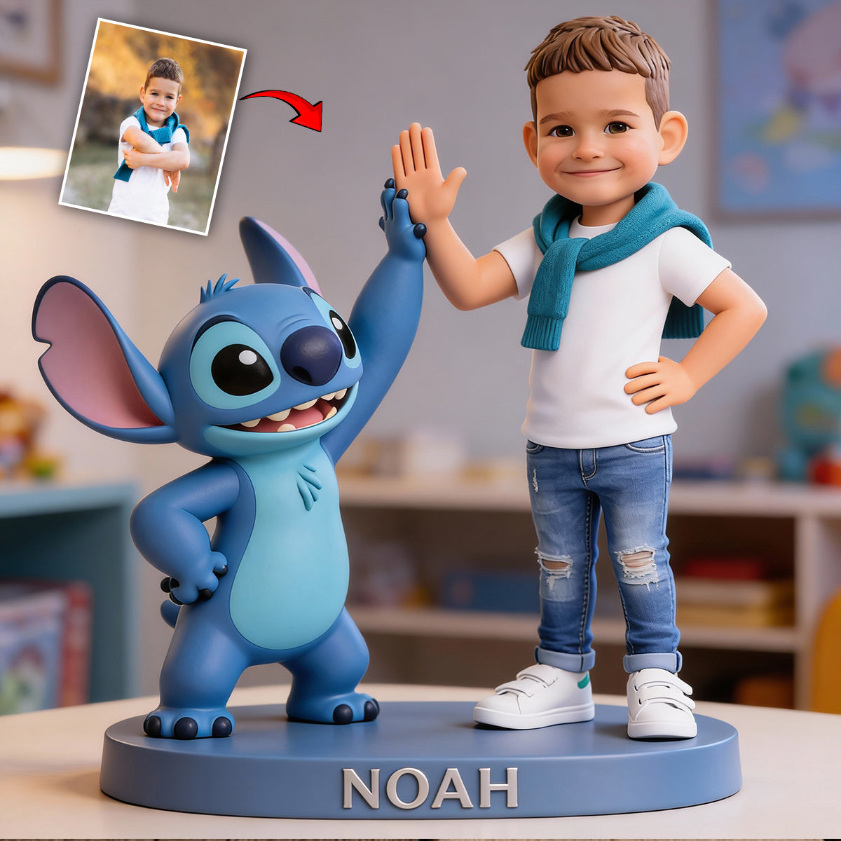 Blue Alien Friend - Personalized Ohana Custom Shaped Acrylic Plaque