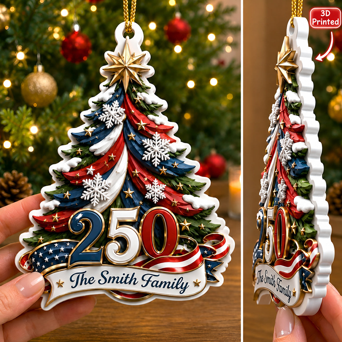 Celebrate 250 Years Of America - Personalized Family Premium 3D Ornament