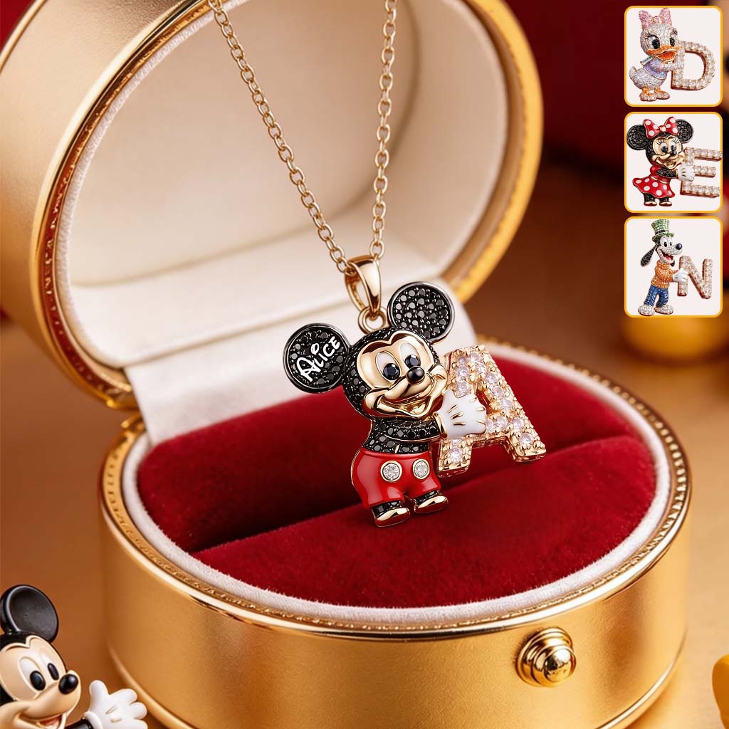 Cute Cartoon With Letter - Personalized Mouse Shaped Metal Pendant Necklace