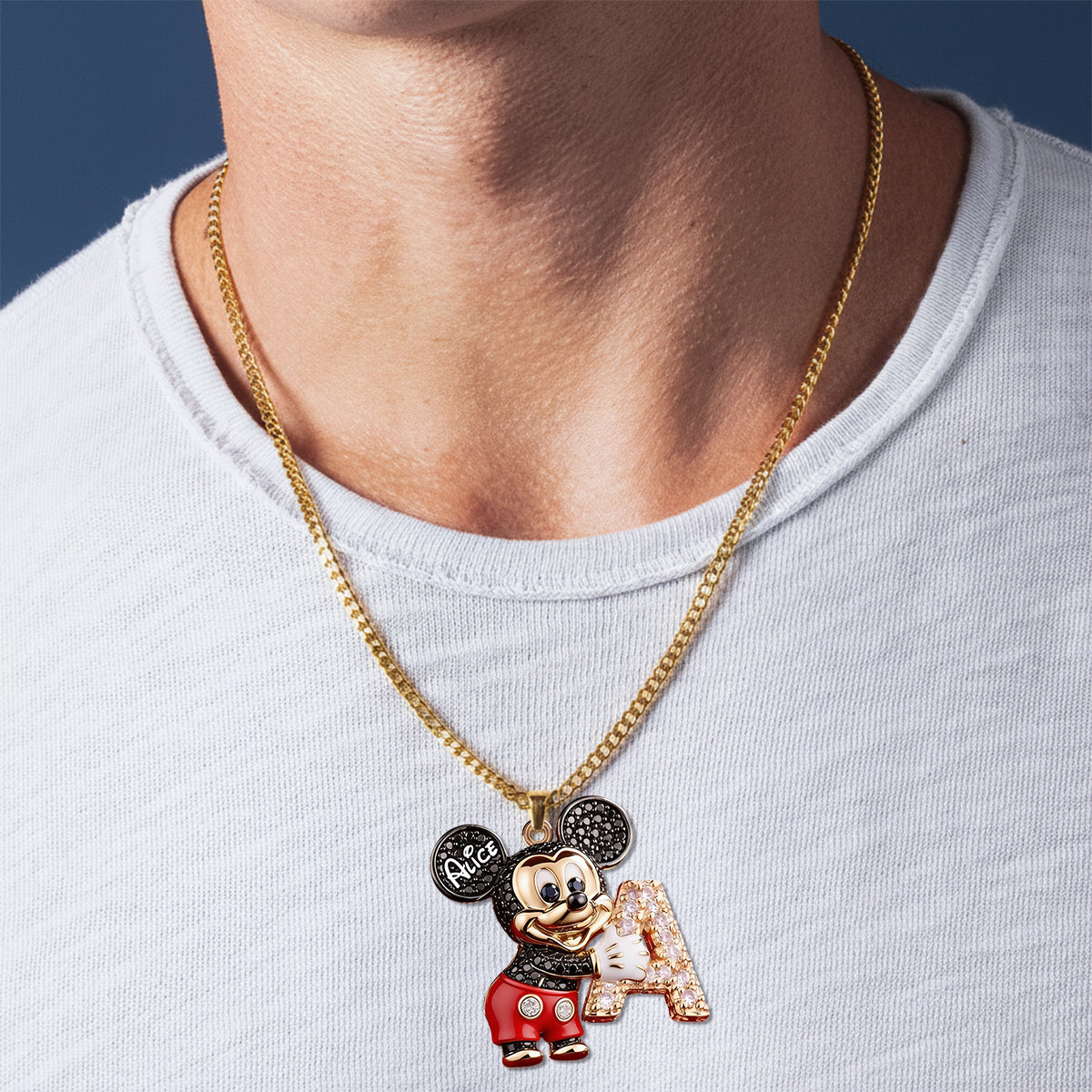 Cute Cartoon With Letter - Personalized Mouse Shaped Metal Pendant Necklace