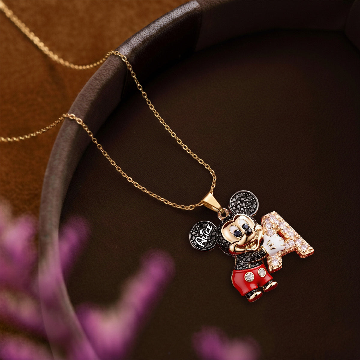 Cute Cartoon With Letter - Personalized Mouse Shaped Metal Pendant Necklace