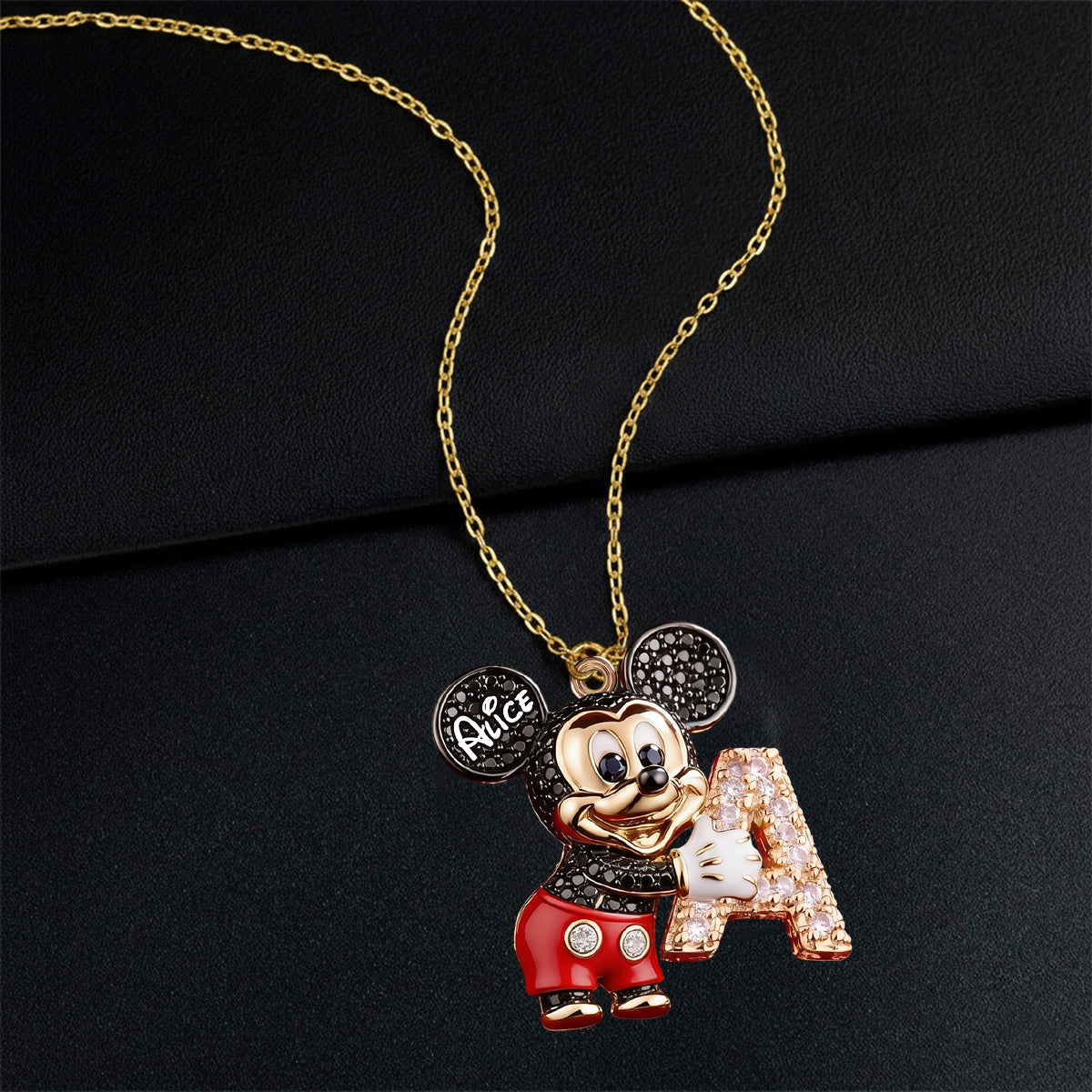 Cute Cartoon With Letter - Personalized Mouse Shaped Metal Pendant Necklace
