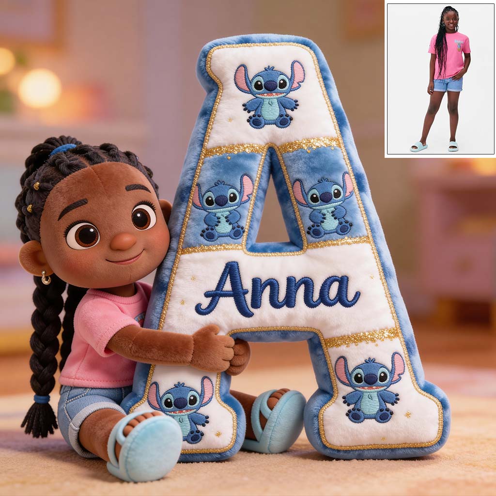 Kawaii Alien Letter - Personalized Ohana Faux Fur Shaped Pillow