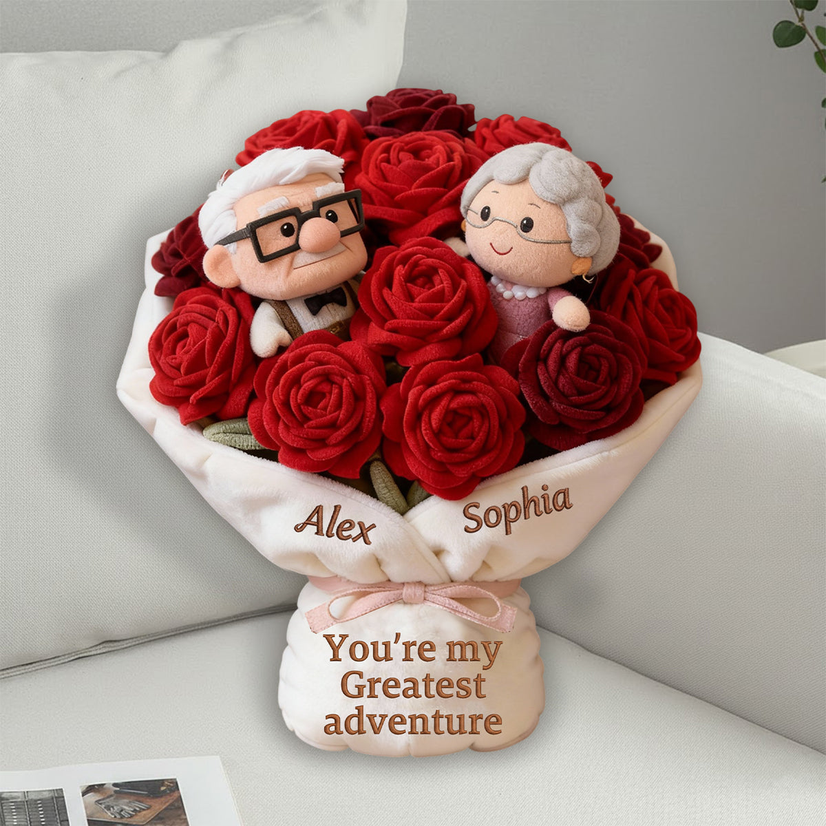 You're My Greatest Adventure Bouquet - Personalized Up Movie Couple Faux Fur Shaped Pillow