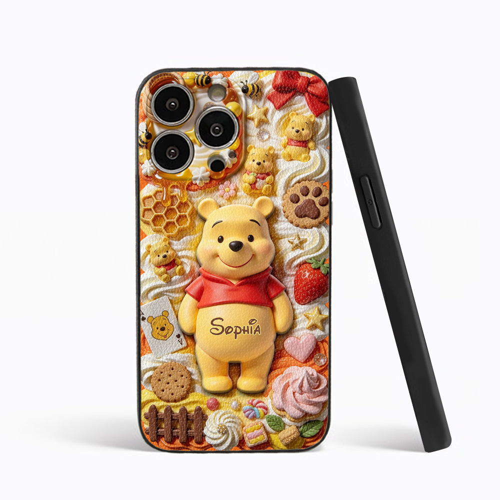 Sweet Bear - Personalized Yellow Bear 3D Embossed Leather Phone Case