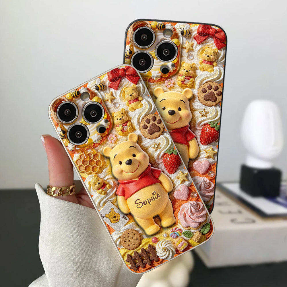 Sweet Bear - Personalized Yellow Bear 3D Embossed Leather Phone Case