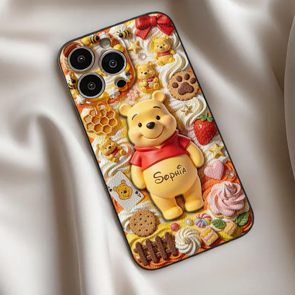 Sweet Bear - Personalized Yellow Bear 3D Embossed Leather Phone Case