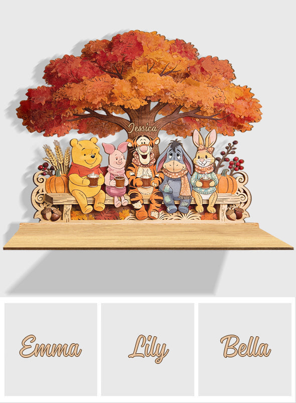 Honey Bear & Friends - Personalized Yellow Bear Wooden Floating Shelf