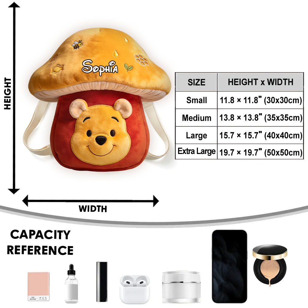 Honey Bear Mushroom - Personalized Yellow Bear Plush Backpack
