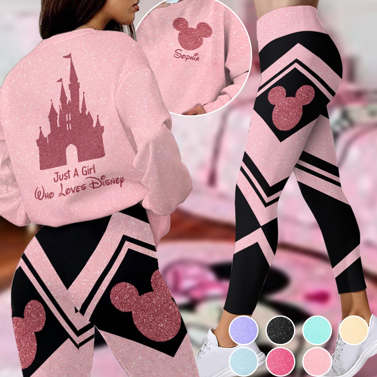 Sparkling Magical Castle - Personalized Mouse All Over Print Crewneck Sweatshirt & Leggings