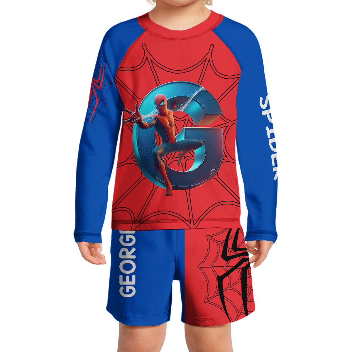 Cool Spider - Personalized Kid Swimsuit Trunk Rashguard Set