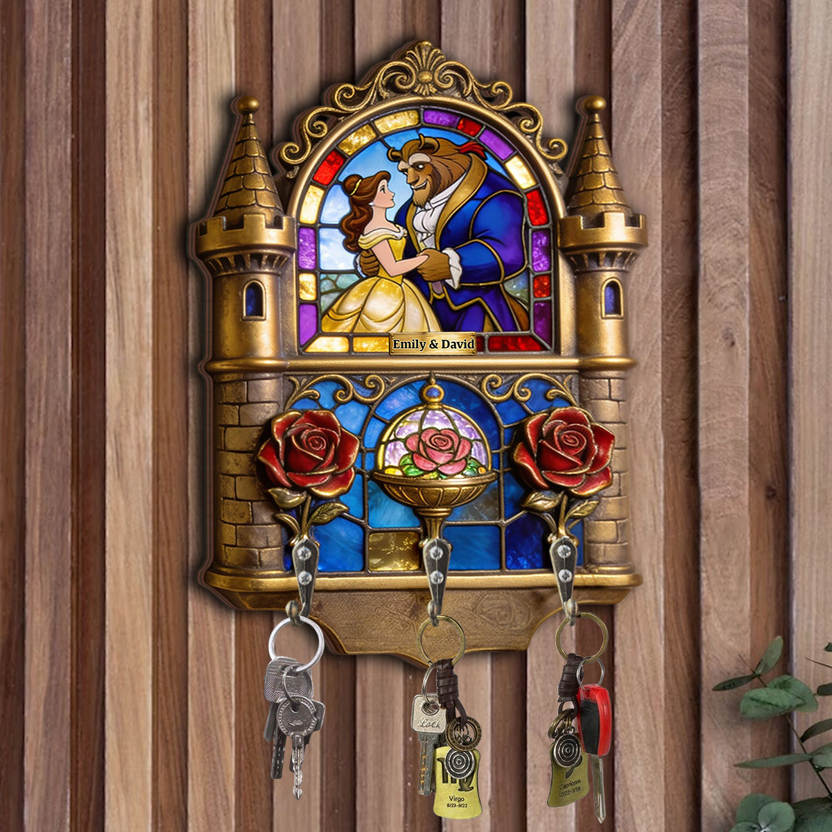 Roantic Couple Castle - Personalized Beauty And The Beast Custom Shaped Hanging Rack