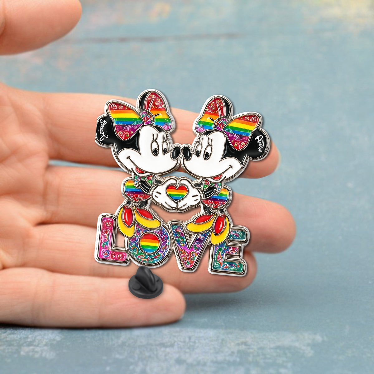 Rainbow Mouse Couple Love - Personalized LGBT Support Pin