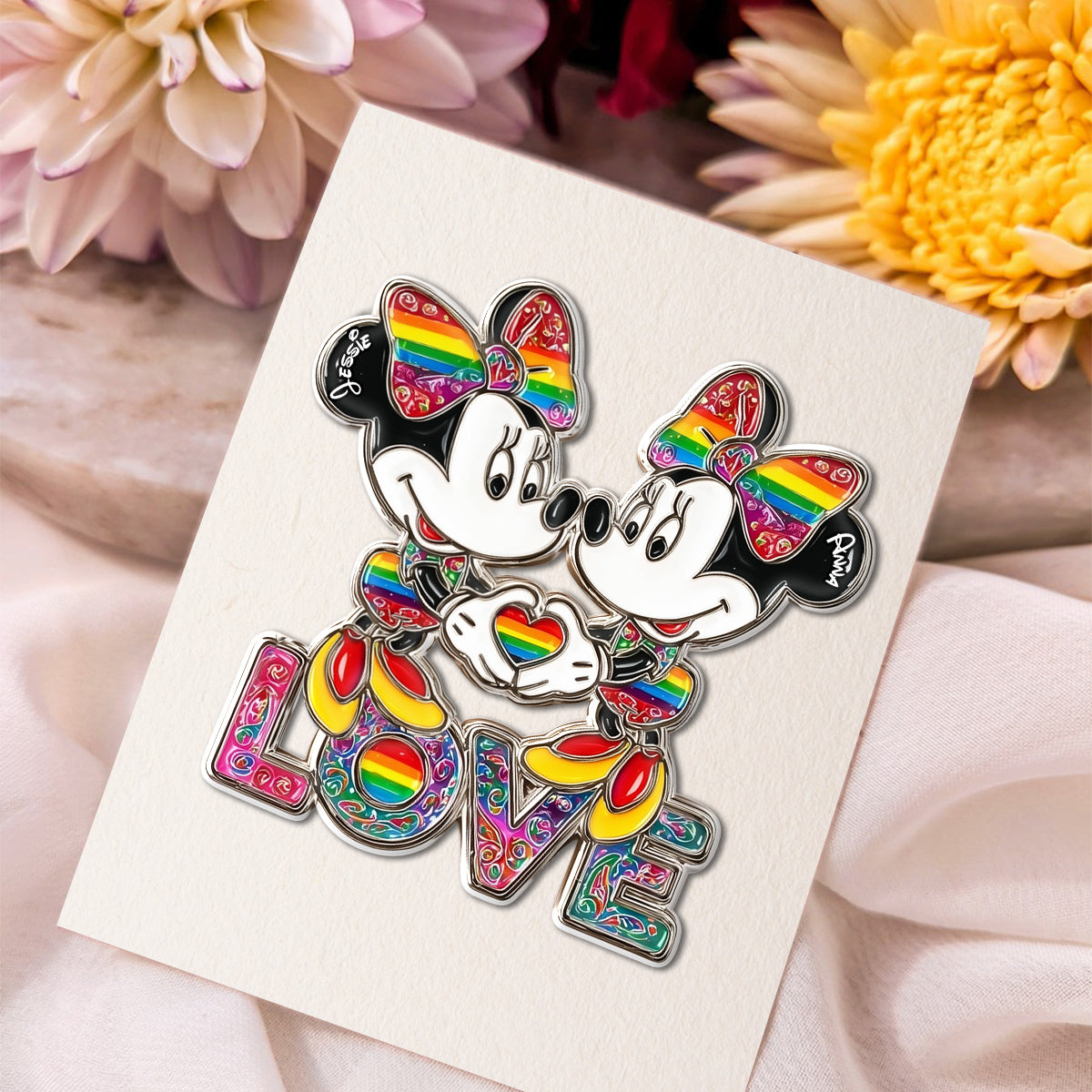 Rainbow Mouse Couple Love - Personalized LGBT Support Pin