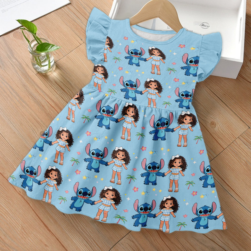 Ohana Means Family - Personalized Kid Ruffle Sleeve Dress