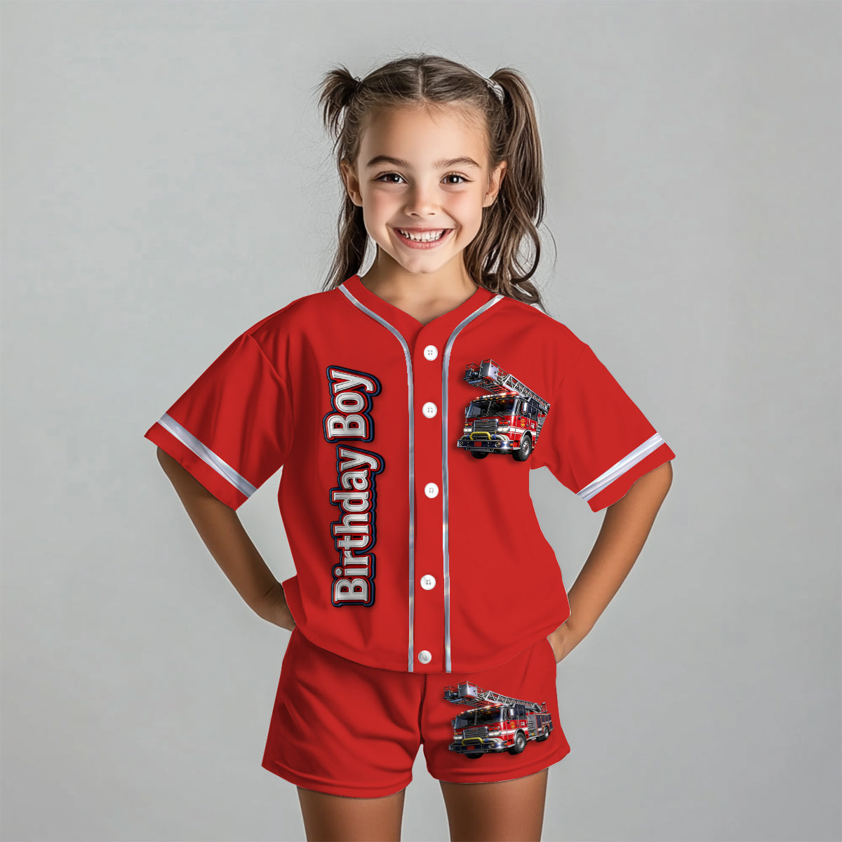 Birthday Fire Truck - Personalized Birthday Kid Jersey Shirt & Shorts