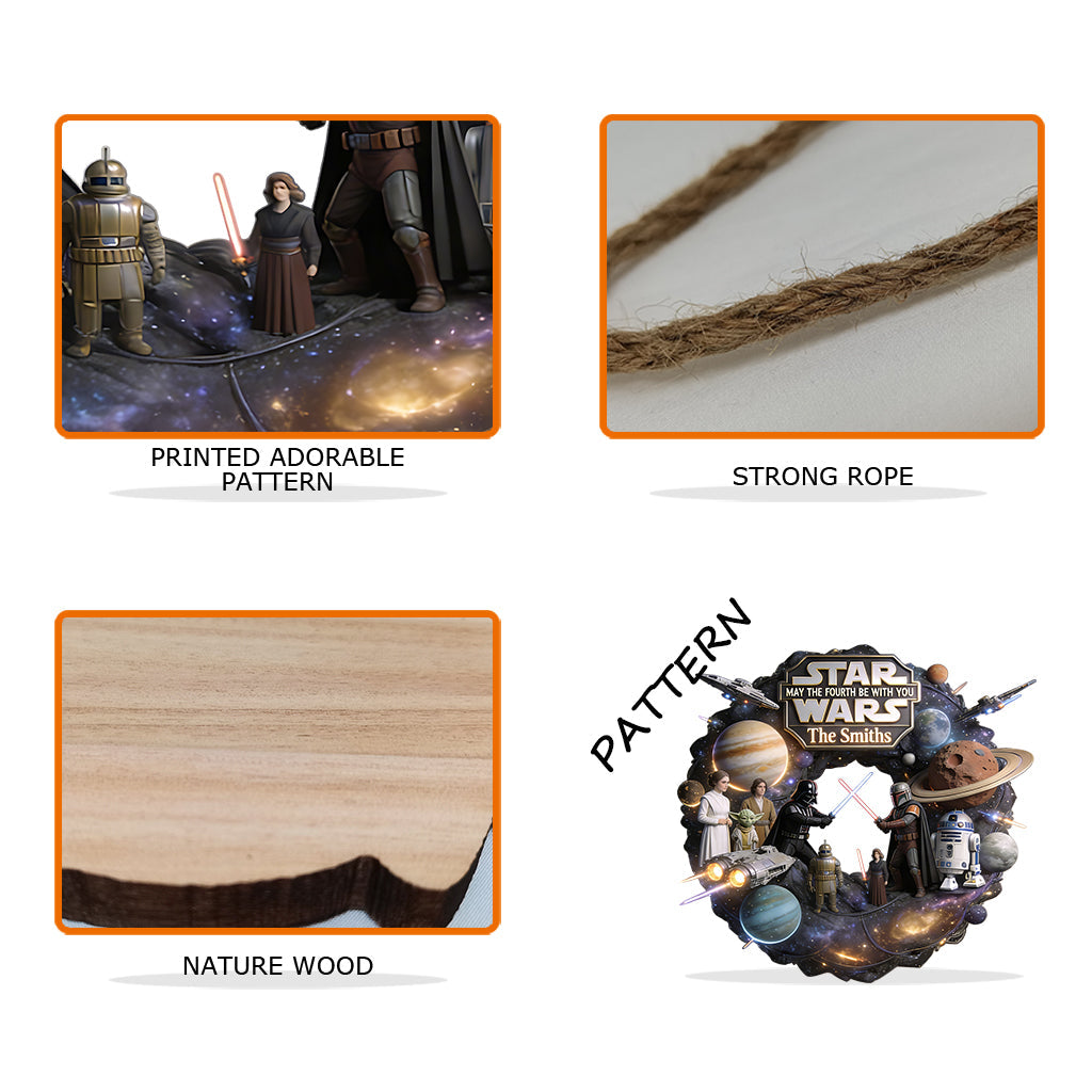 May The Fourth Be With You - Personalized The Force Shaped Wood Sign With Sash