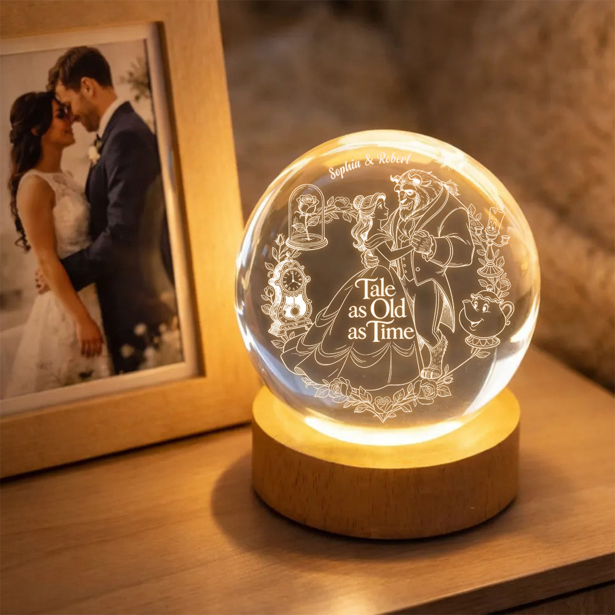 Tale As Old As Time - Personalized Beauty And The Beast Crystal Ball Night Light